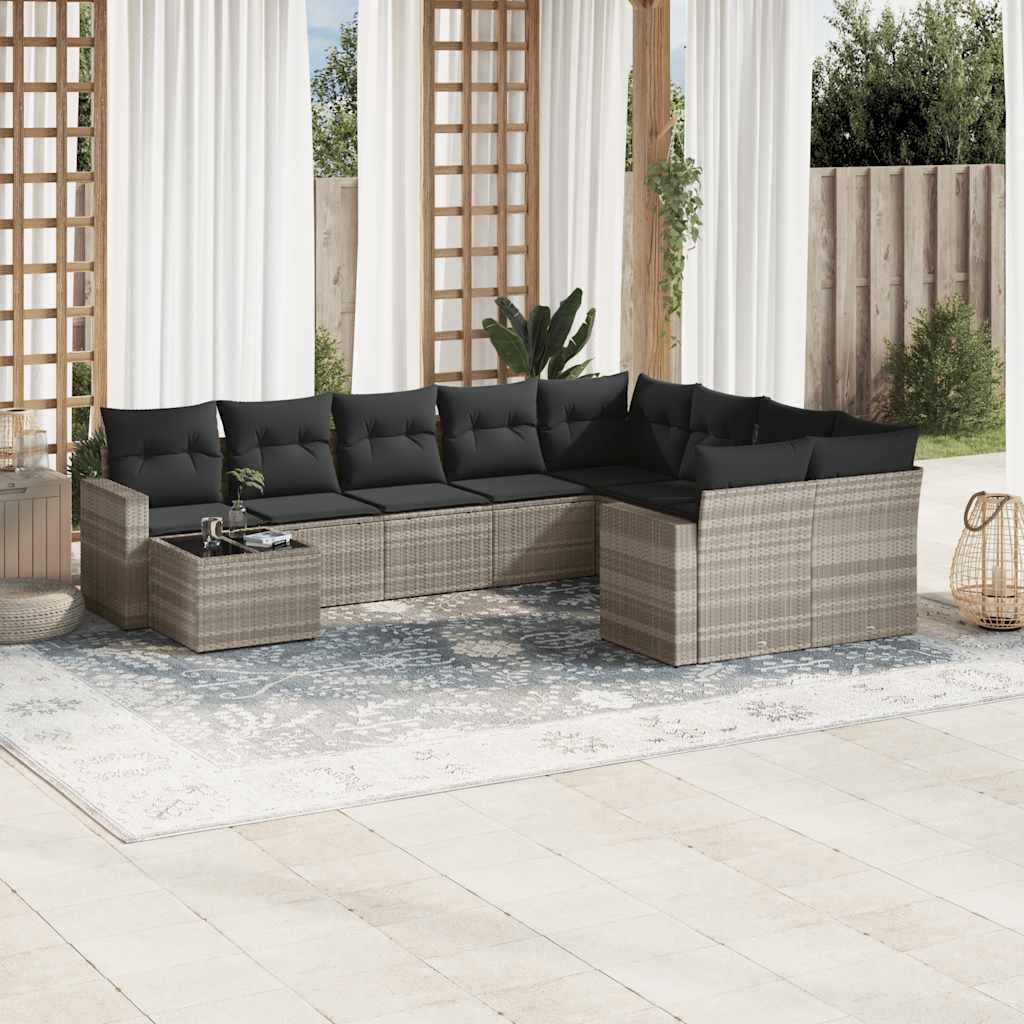 JUNG Vida 10-tlg. Garten-Sofagarnitur mit Kissen Hellgrau Poly Rattan