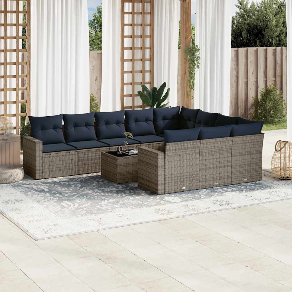 JUNG Vida 11-tlg. Garten-Sofagarnitur mit Kissen Grau Poly Rattan