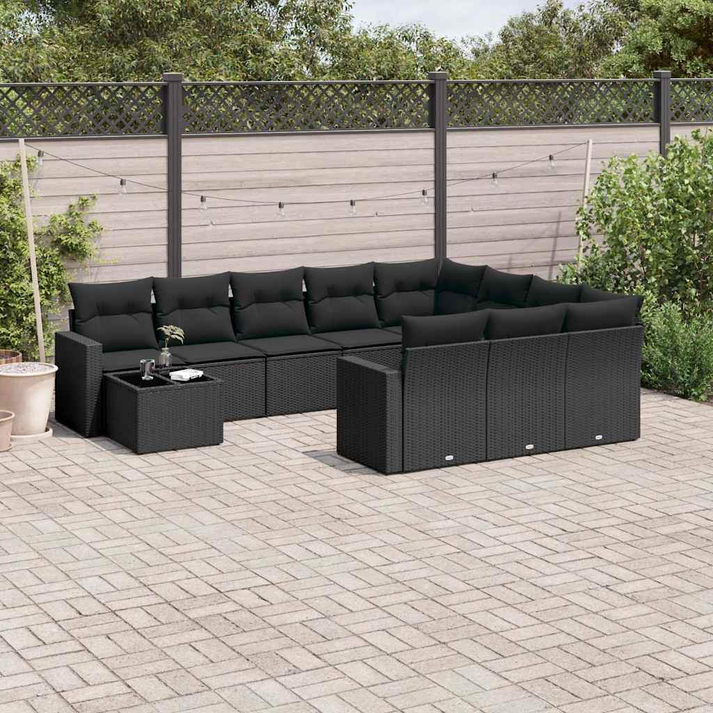 JUNG Vida 11-tlg. Garten-Sofagarnitur mit Kissen Schwarz Poly Rattan
