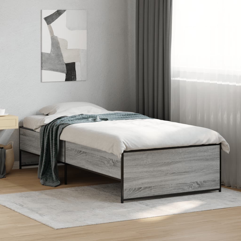 JUNG Vida Bettgestell Grau Sonoma 100x200 cm Holzwerkstoff und Metall