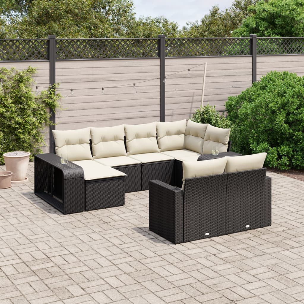 JUNG Vida 10-tlg. Garten-Sofagarnitur mit Kissen Schwarz Poly Rattan