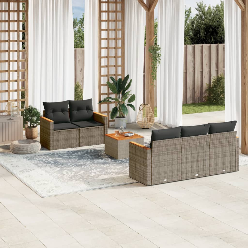 JUNG Vida 6-tlg. Garten-Sofagarnitur mit Kissen Grau Poly Rattan