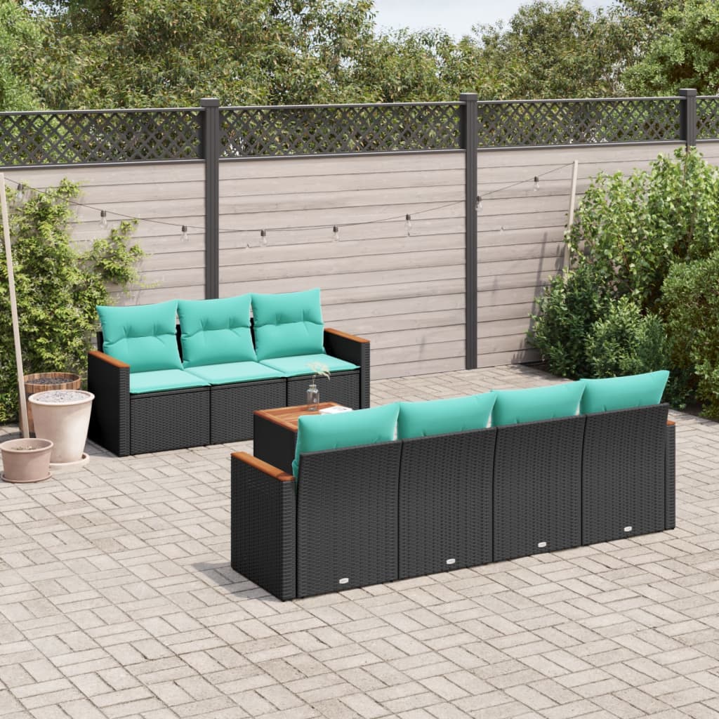 JUNG Vida 8-teiliges Gartensofa-Set mit Kissen, schwarzes Polyrattan
