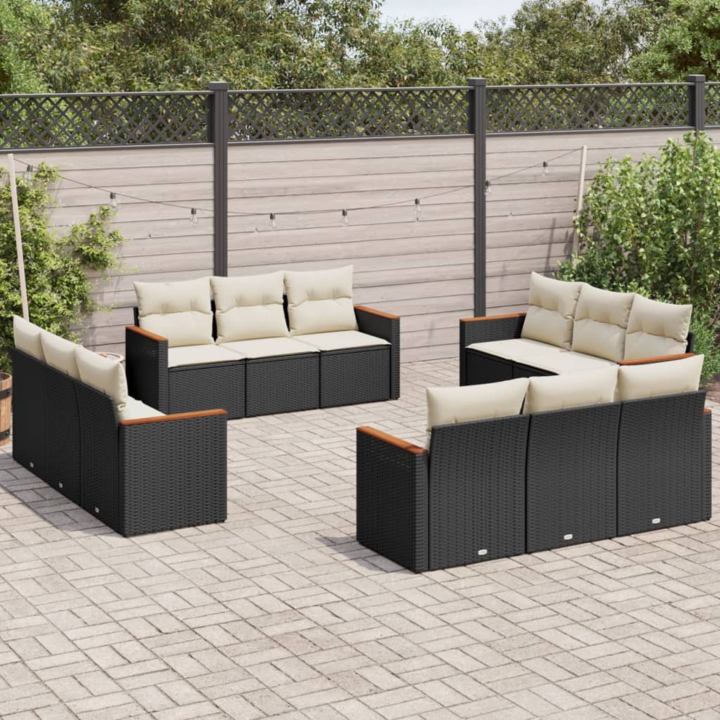 JUNG Vida 12-tlg. Garten-Sofagarnitur mit Kissen Schwarz Poly Rattan