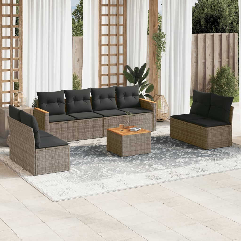 JUNG Vida 9-tlg. Garten-Sofagarnitur mit Kissen Grau Poly Rattan