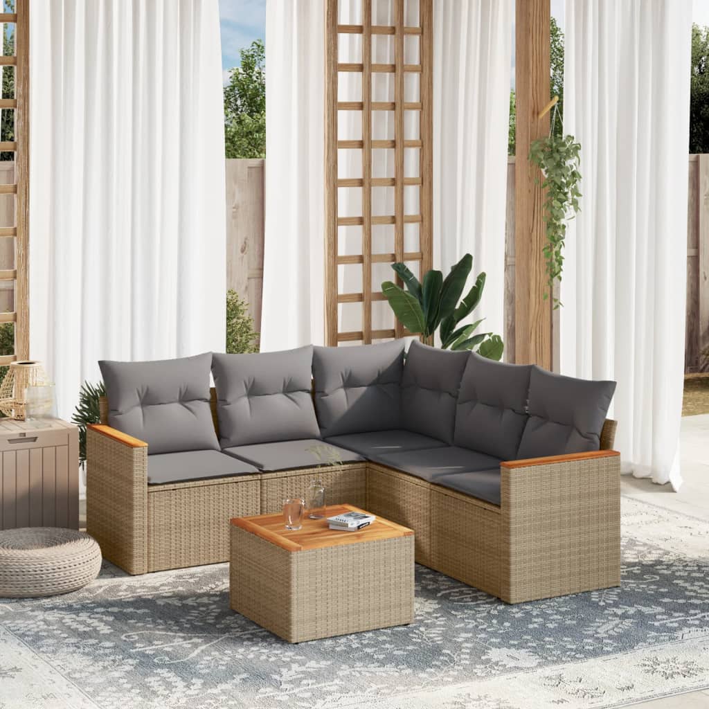 JUNG Vida 6-tlg. Garten-Sofagarnitur mit Kissen Beige Poly Rattan