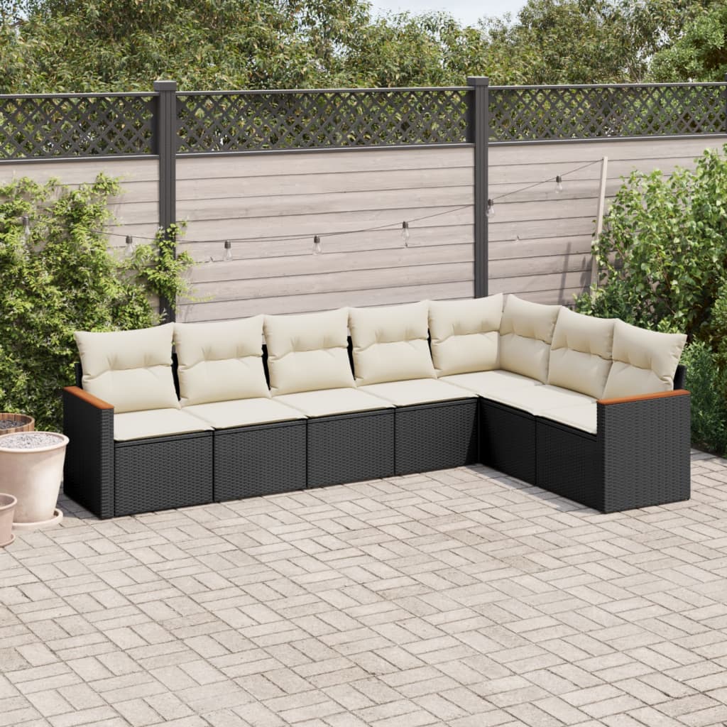 JUNG Vida 7-tlg. Garten-Sofagarnitur mit Kissen Schwarz Poly Rattan