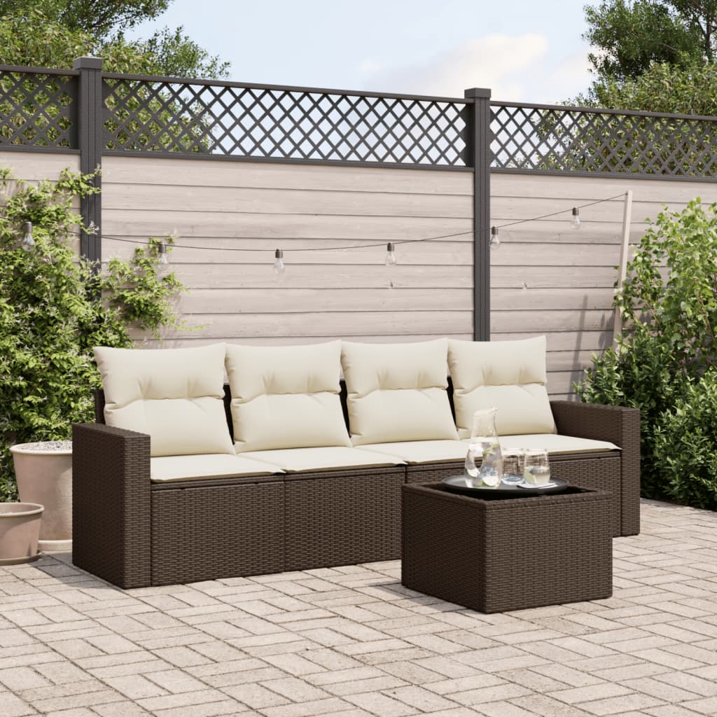 JUNG Vida 5-tlg. Garten-Sofagarnitur mit Kissen Braun Poly Rattan