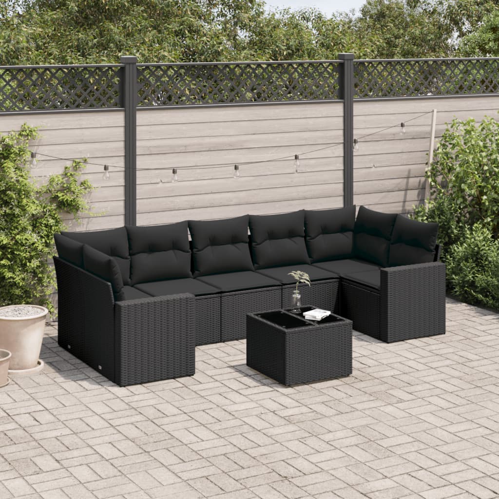 JUNG Vida 8-tlg. Garten-Sofagarnitur mit Kissen Schwarz Poly Rattan