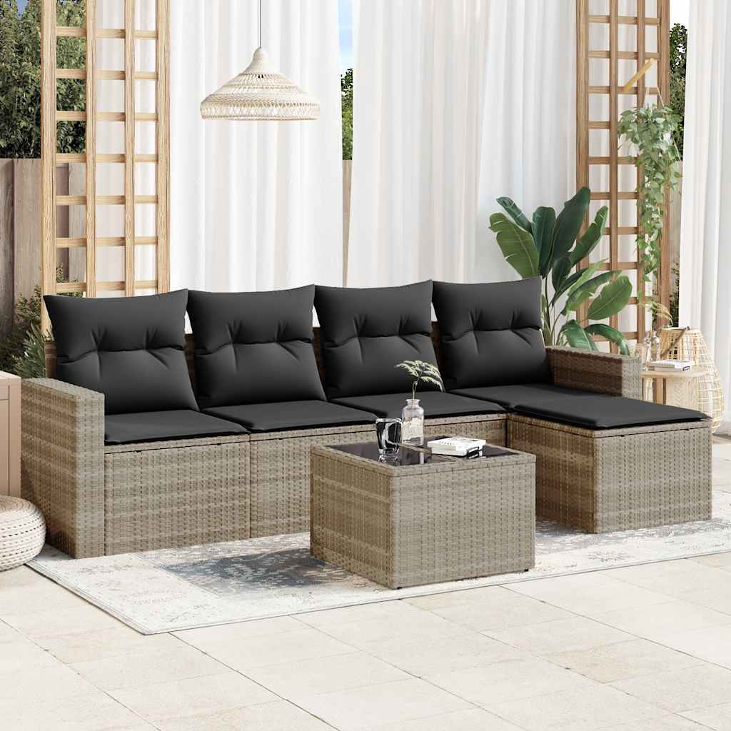 JUNG Vida 6-tlg. Garten-Sofagarnitur mit Kissen Hellgrau Poly Rattan