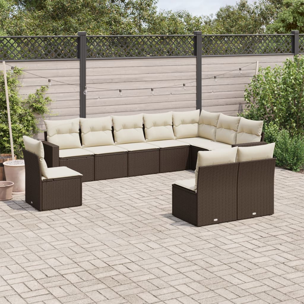 JUNG Vida 10-tlg. Garten-Sofagarnitur mit Kissen Braun Poly Rattan