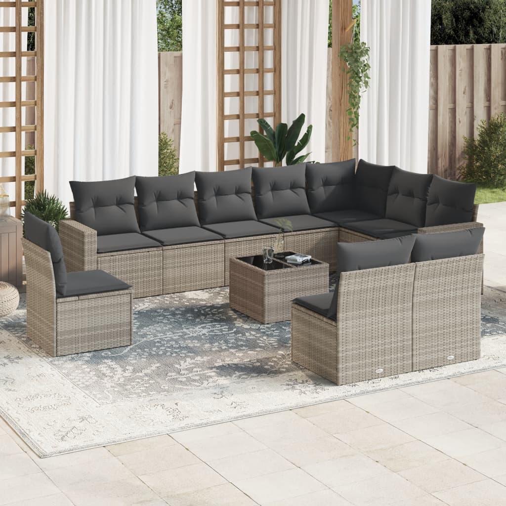 JUNG Vida 11-tlg. Garten-Sofagarnitur mit Kissen Hellgrau Poly Rattan