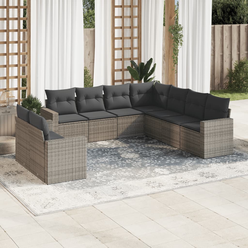 JUNG Vida 9-tlg. Garten-Sofagarnitur mit Kissen Grau Poly Rattan