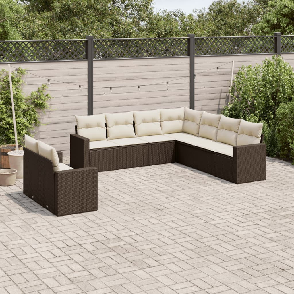 JUNG Vida 9-tlg. Garten-Sofagarnitur mit Kissen Braun Poly Rattan