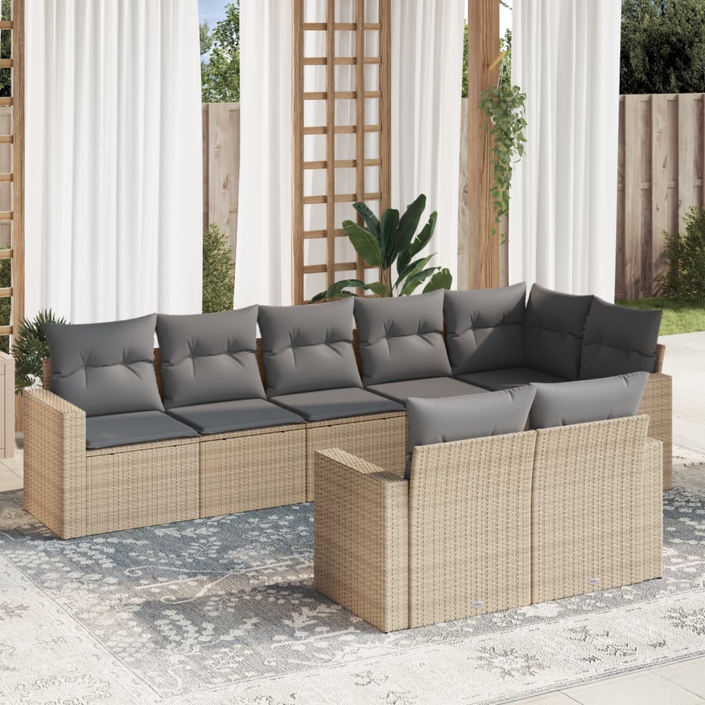 JUNG Vida 8-tlg. Garten-Sofagarnitur mit Kissen Beige Poly Rattan