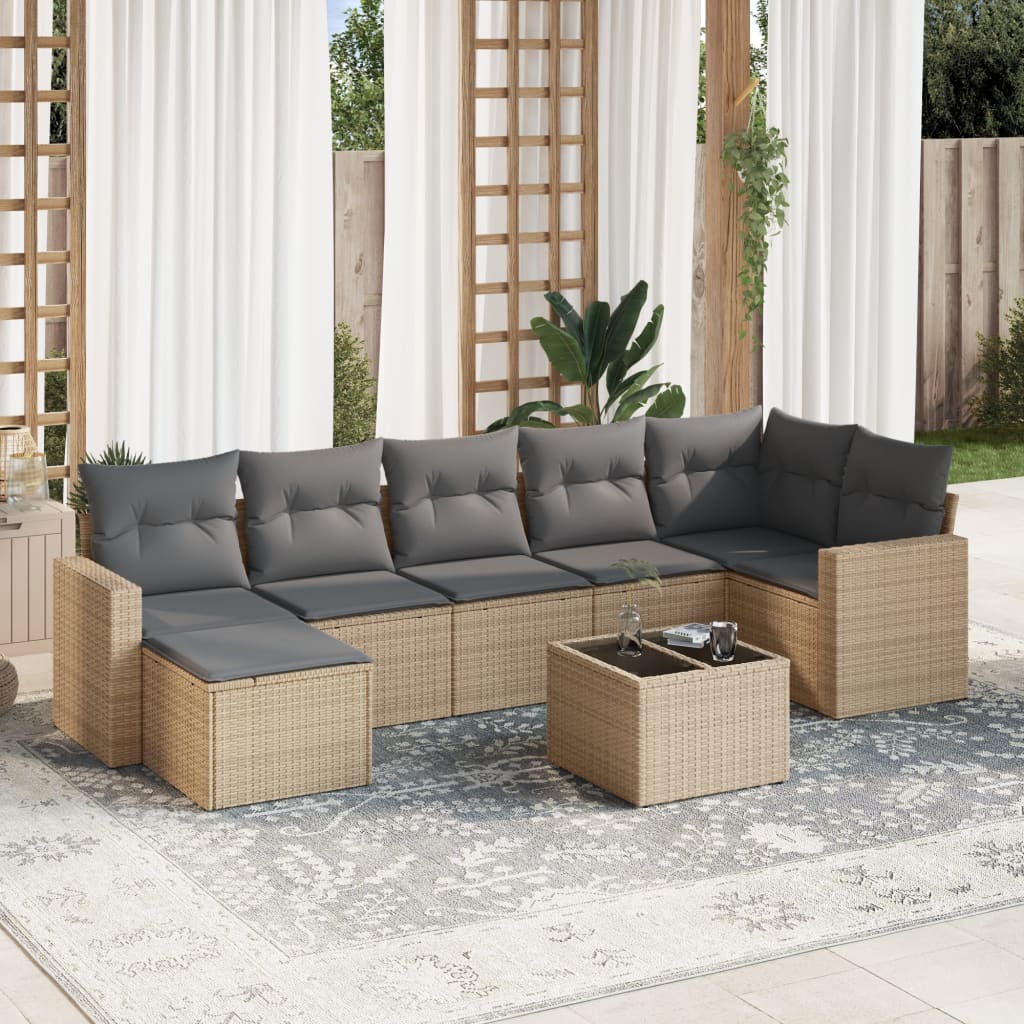 JUNG Vida 8-tlg. Garten-Sofagarnitur mit Kissen Beige Poly Rattan