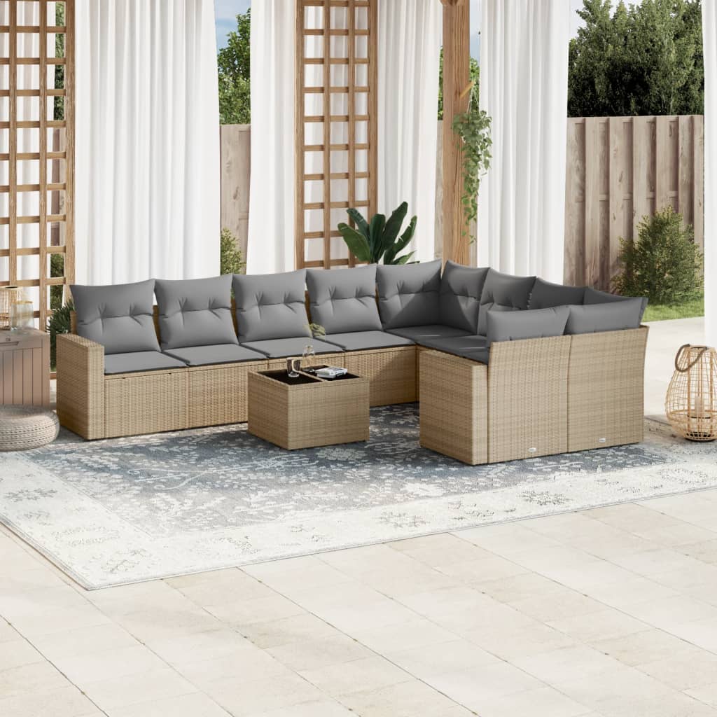 JUNG Vida 10-tlg. Garten-Sofagarnitur mit Kissen Beige Poly Rattan