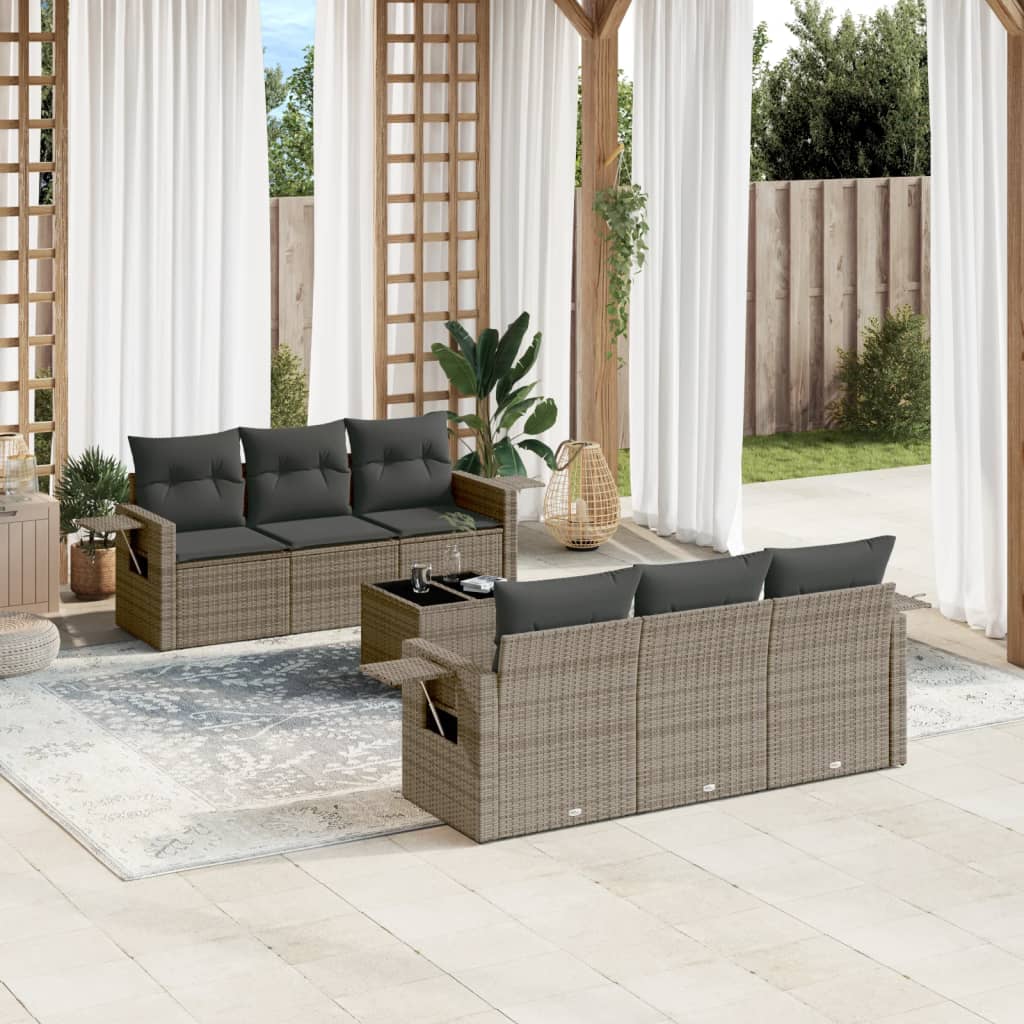 JUNG Vida 7-tlg. Garten-Sofagarnitur mit Kissen Grau Poly Rattan