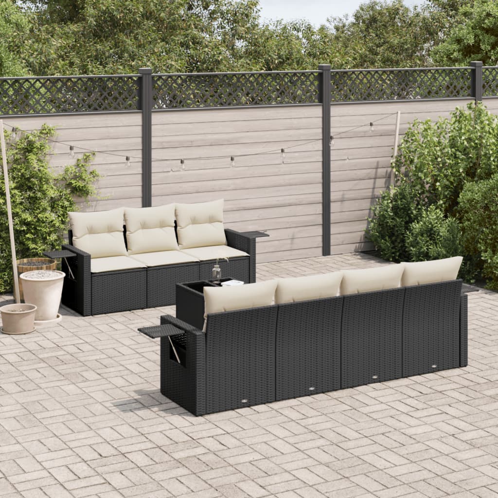 JUNG Vida 8-tlg. Garten-Sofagarnitur mit Kissen Schwarz Poly Rattan