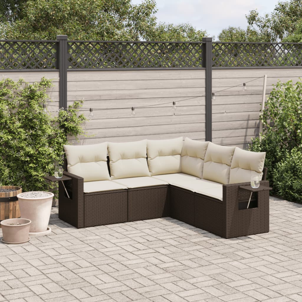 JUNG Vida 5-tlg. Garten-Sofagarnitur mit Kissen Braun Poly Rattan