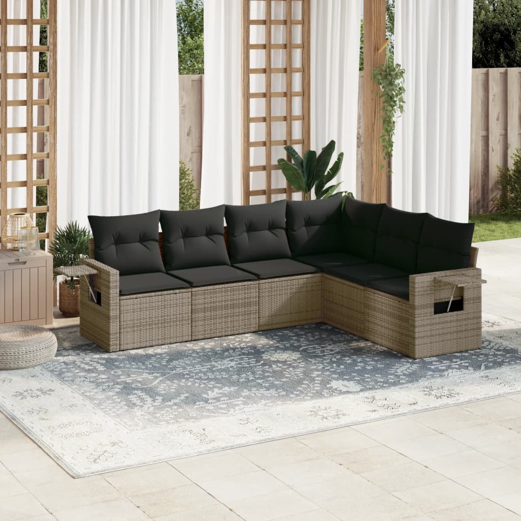 JUNG Vida 6-tlg. Garten-Sofagarnitur mit Kissen Grau Poly Rattan