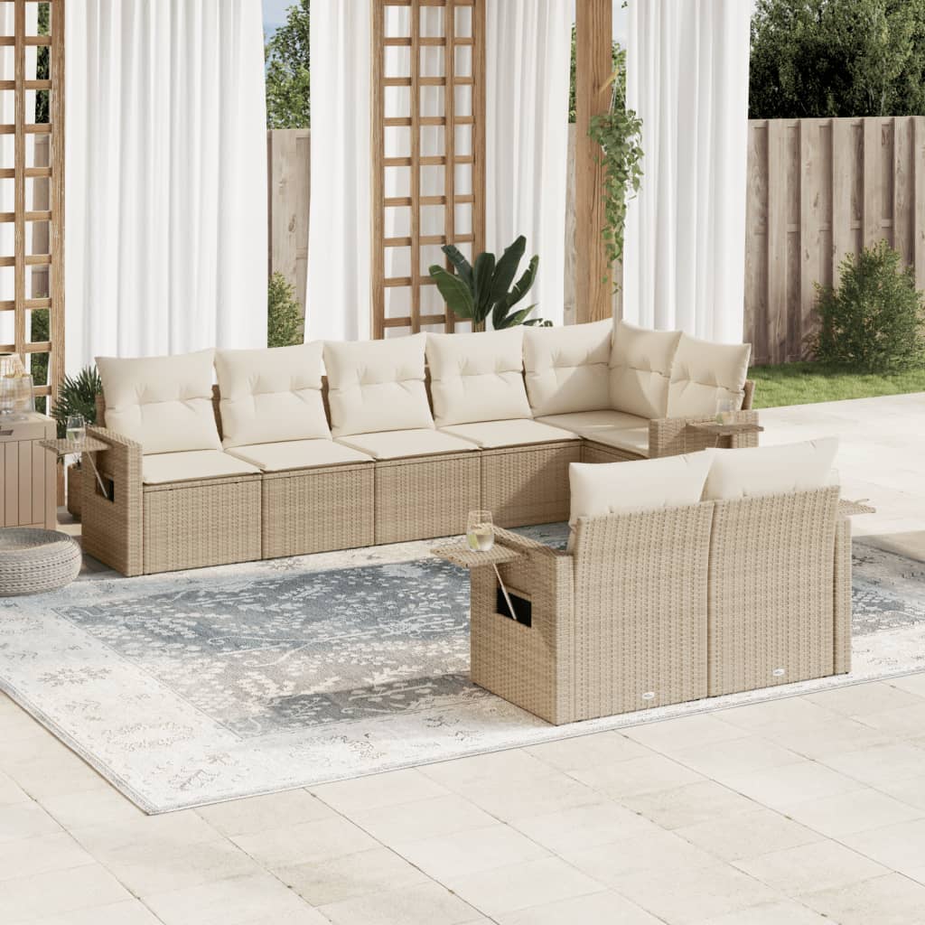 JUNG Vida 8-tlg. Garten-Sofagarnitur mit Kissen Beige Poly Rattan
