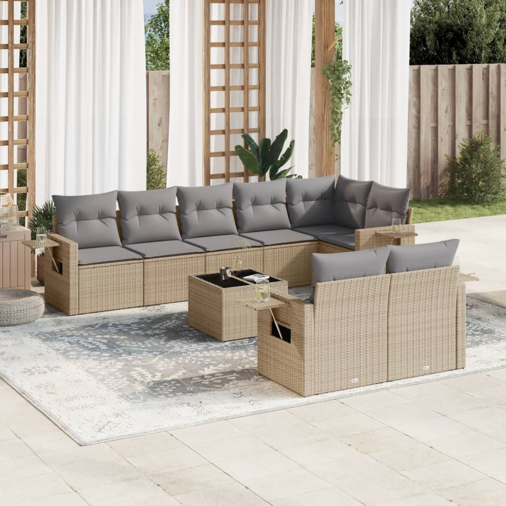 JUNG Vida 9-tlg. Garten-Sofagarnitur mit Kissen Beige Poly Rattan