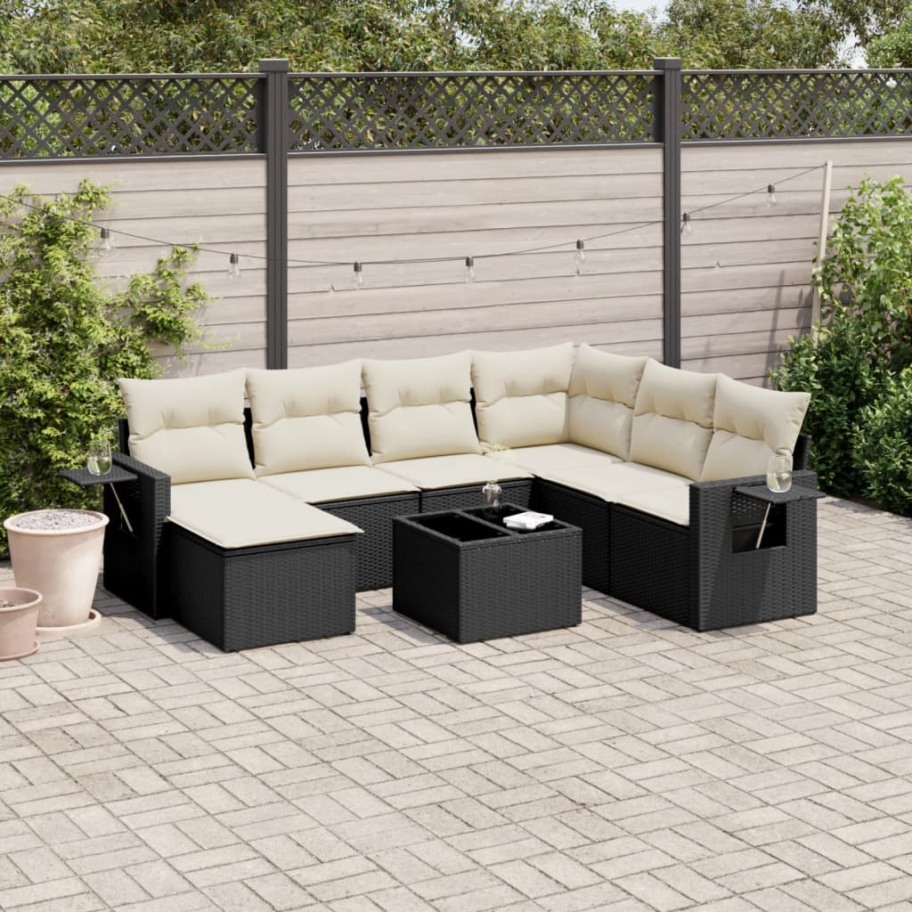 JUNG Vida 8-tlg. Garten-Sofagarnitur mit Kissen Schwarz Poly Rattan