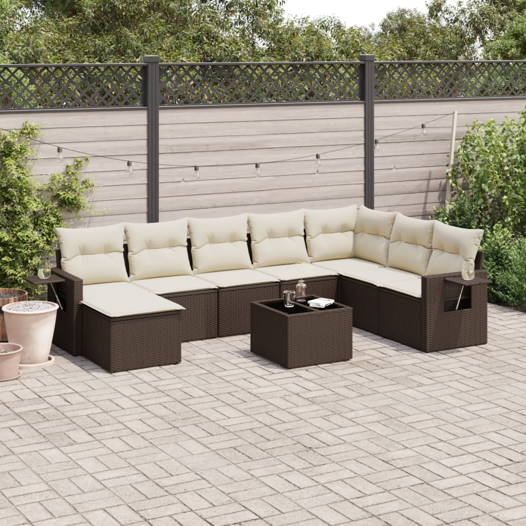 JUNG Vida 9-tlg. Garten-Sofagarnitur mit Kissen Braun Poly Rattan