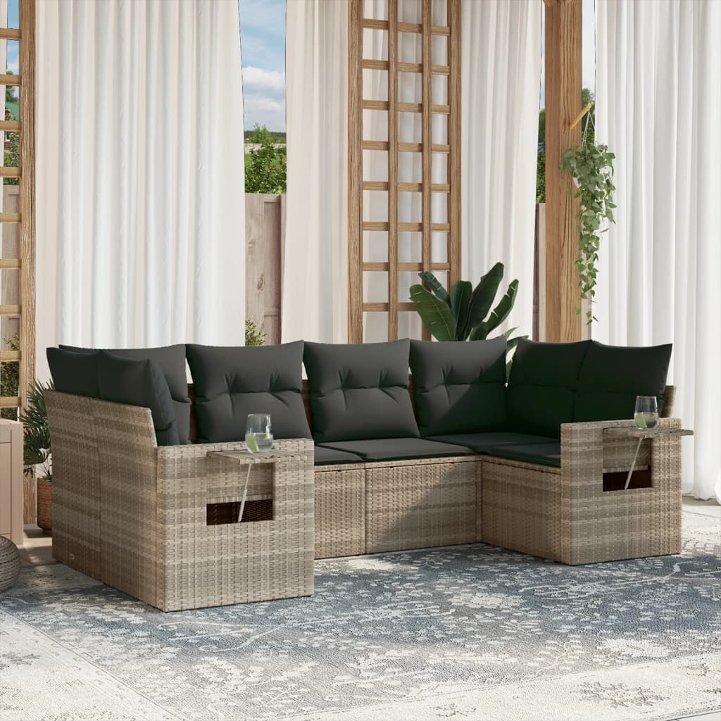 JUNG Vida 6-tlg. Garten-Sofagarnitur mit Kissen Hellgrau Poly Rattan
