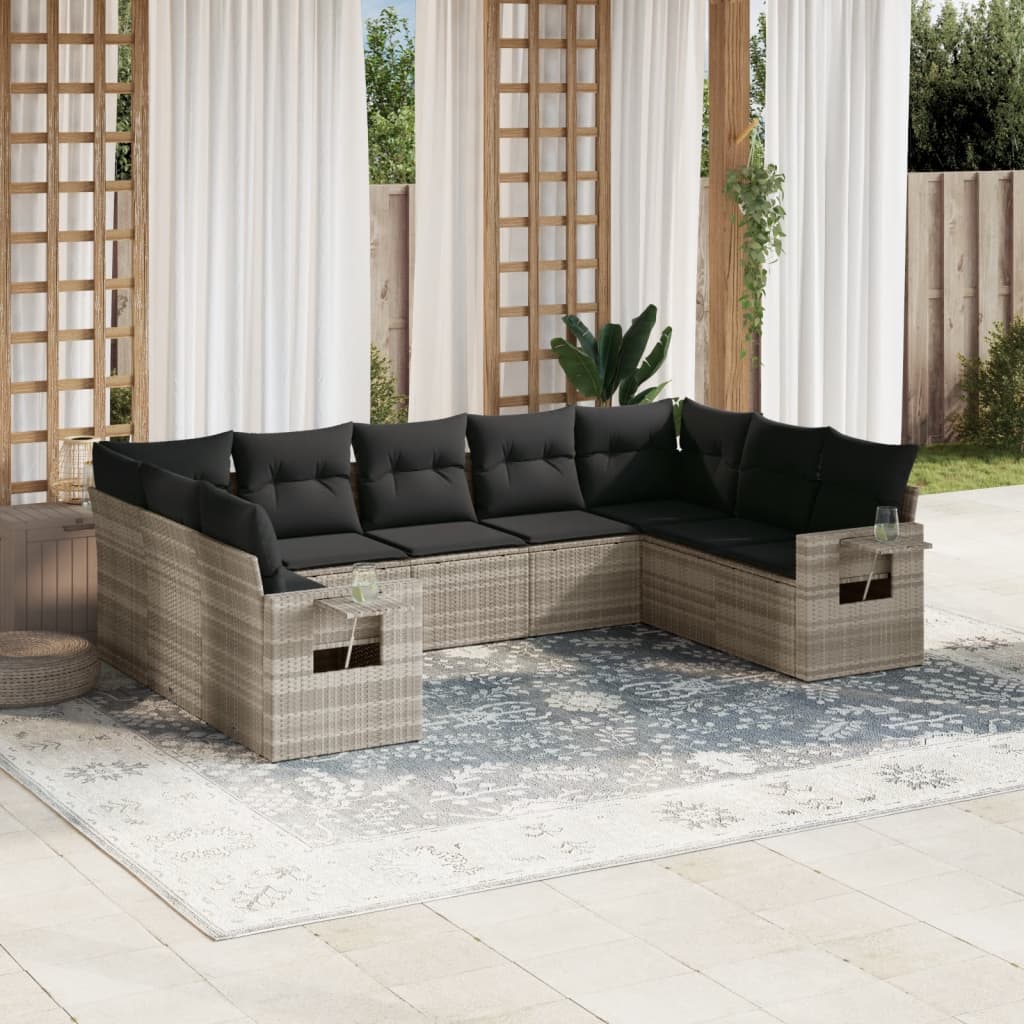 JUNG Vida 9-tlg. Garten-Sofagarnitur mit Kissen Hellgrau Poly Rattan