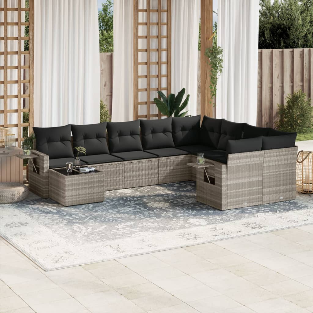 JUNG Vida 10-tlg. Garten-Sofagarnitur mit Kissen Hellgrau Poly Rattan