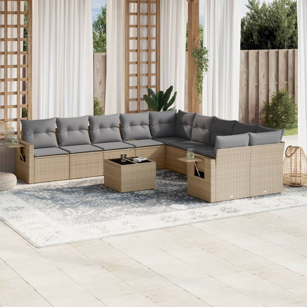 JUNG Vida 11-tlg. Garten-Sofagarnitur mit Kissen Beige Poly Rattan