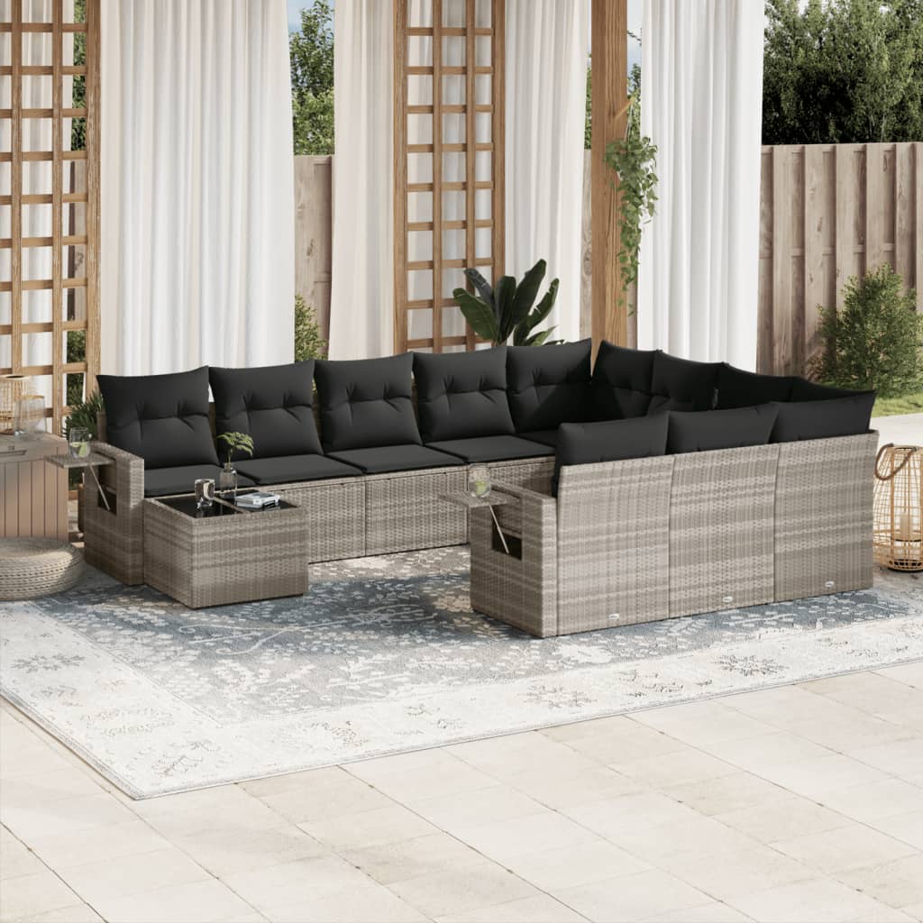 JUNG Vida 11-tlg. Garten-Sofagarnitur mit Kissen Hellgrau Poly Rattan