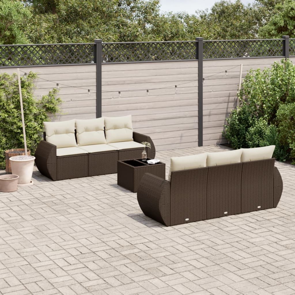 JUNG Vida 7-tlg. Garten-Sofagarnitur mit Kissen Braun Poly Rattan