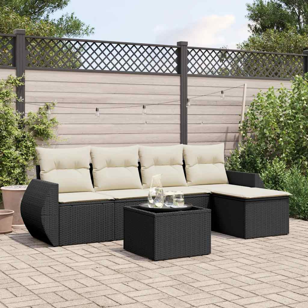 JUNG Vida 6-tlg. Garten-Sofagarnitur mit Kissen Schwarz Poly Rattan