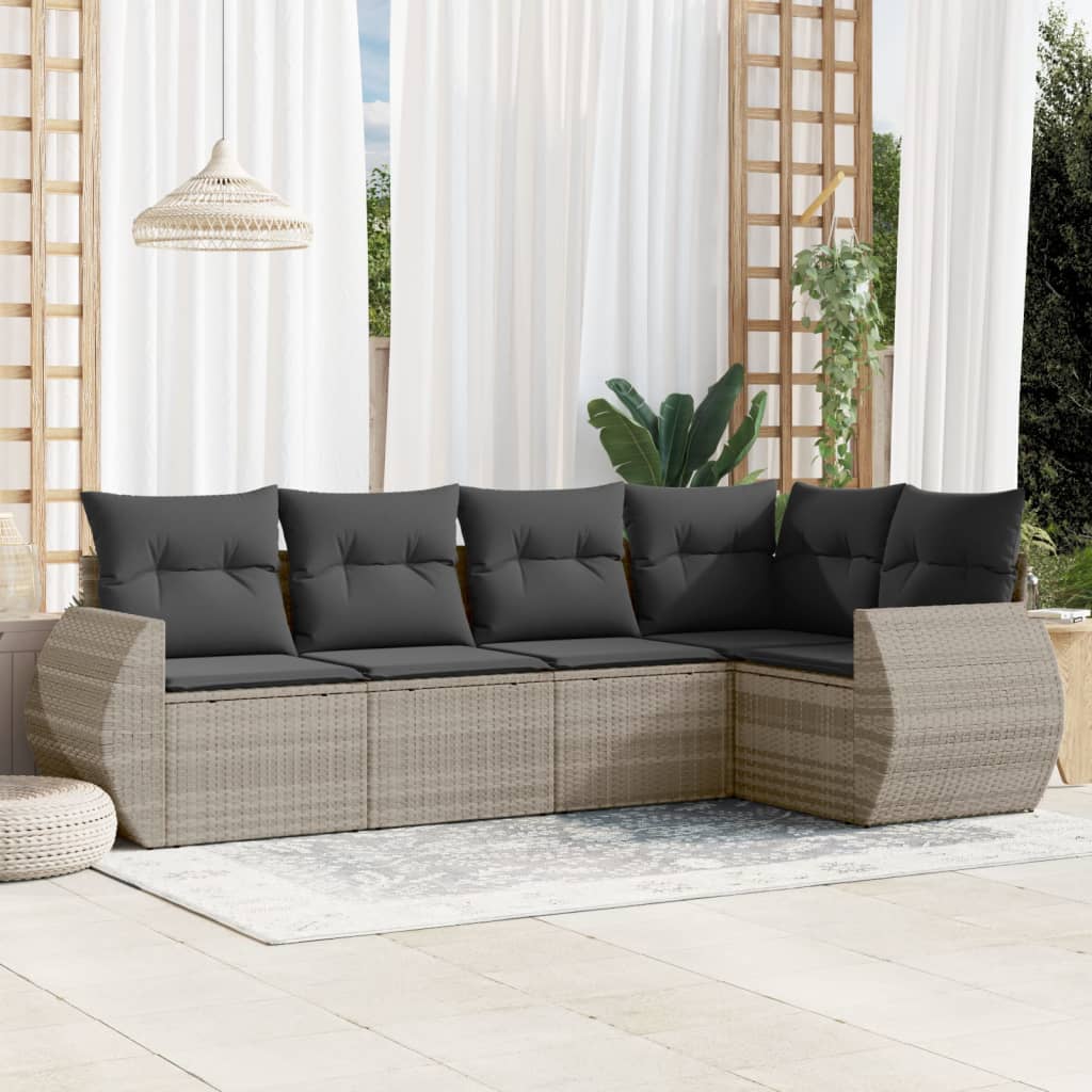JUNG Vida 5-tlg. Garten-Sofagarnitur mit Kissen Hellgrau Poly Rattan