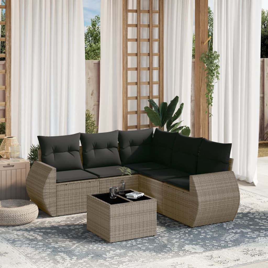 JUNG Vida 6-tlg. Garten-Sofagarnitur mit Kissen Grau Poly Rattan