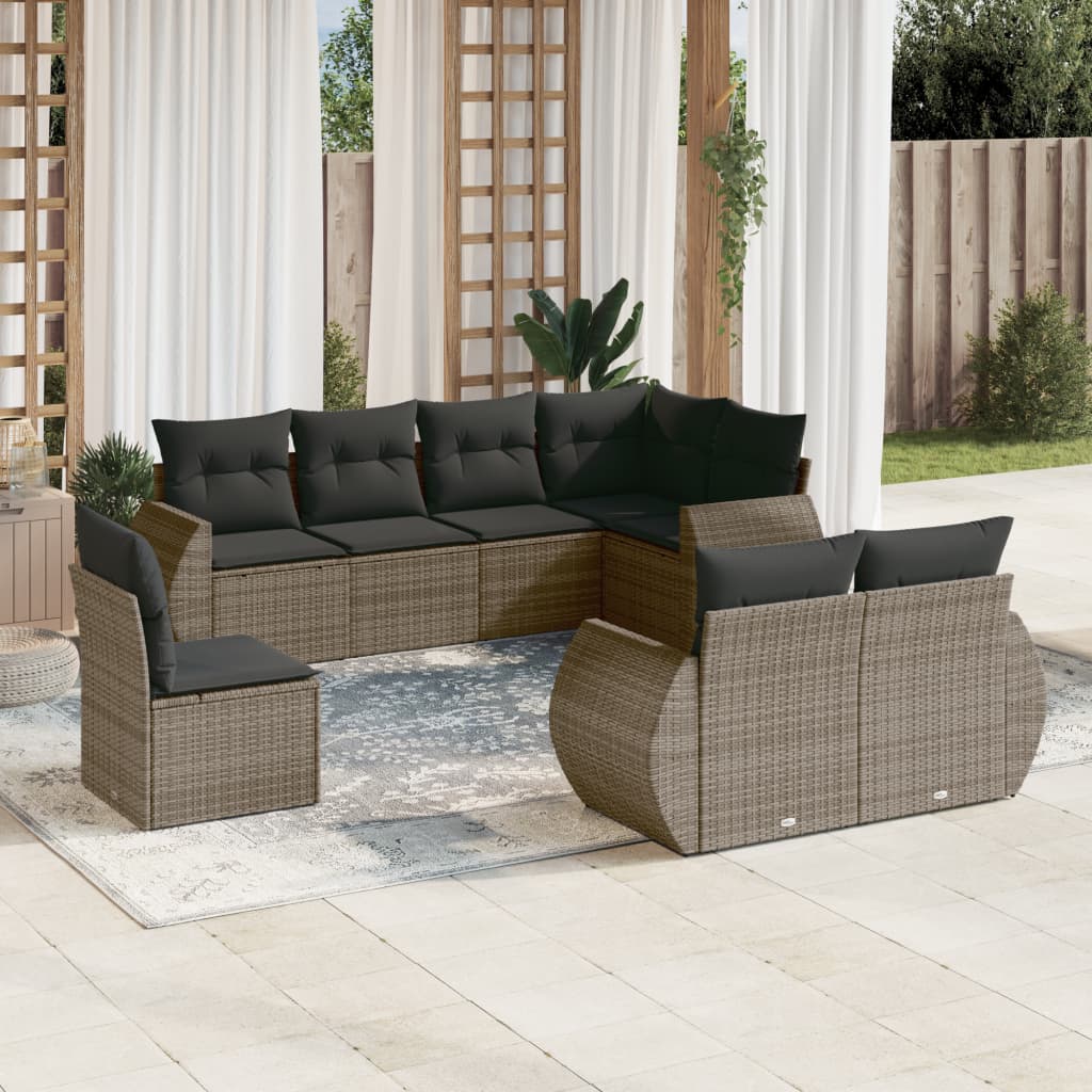 JUNG Vida 8-tlg. Garten-Sofagarnitur mit Kissen Grau Poly Rattan