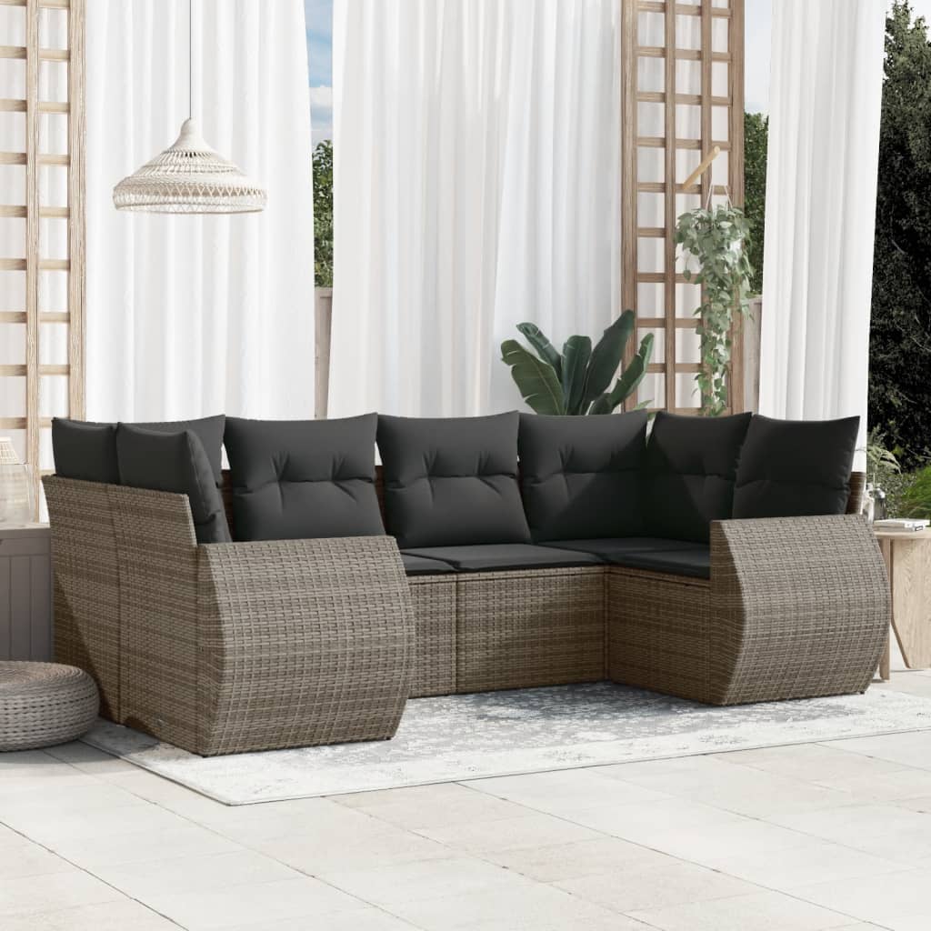 JUNG Vida 6-tlg. Garten-Sofagarnitur mit Kissen Grau Poly Rattan