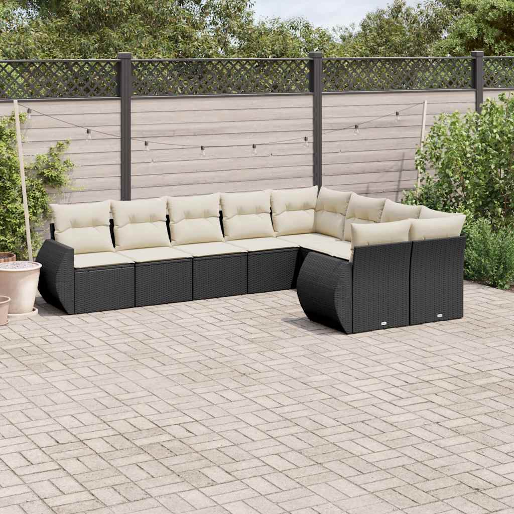 JUNG Vida 9-tlg. Garten-Sofagarnitur mit Kissen Schwarz Poly Rattan