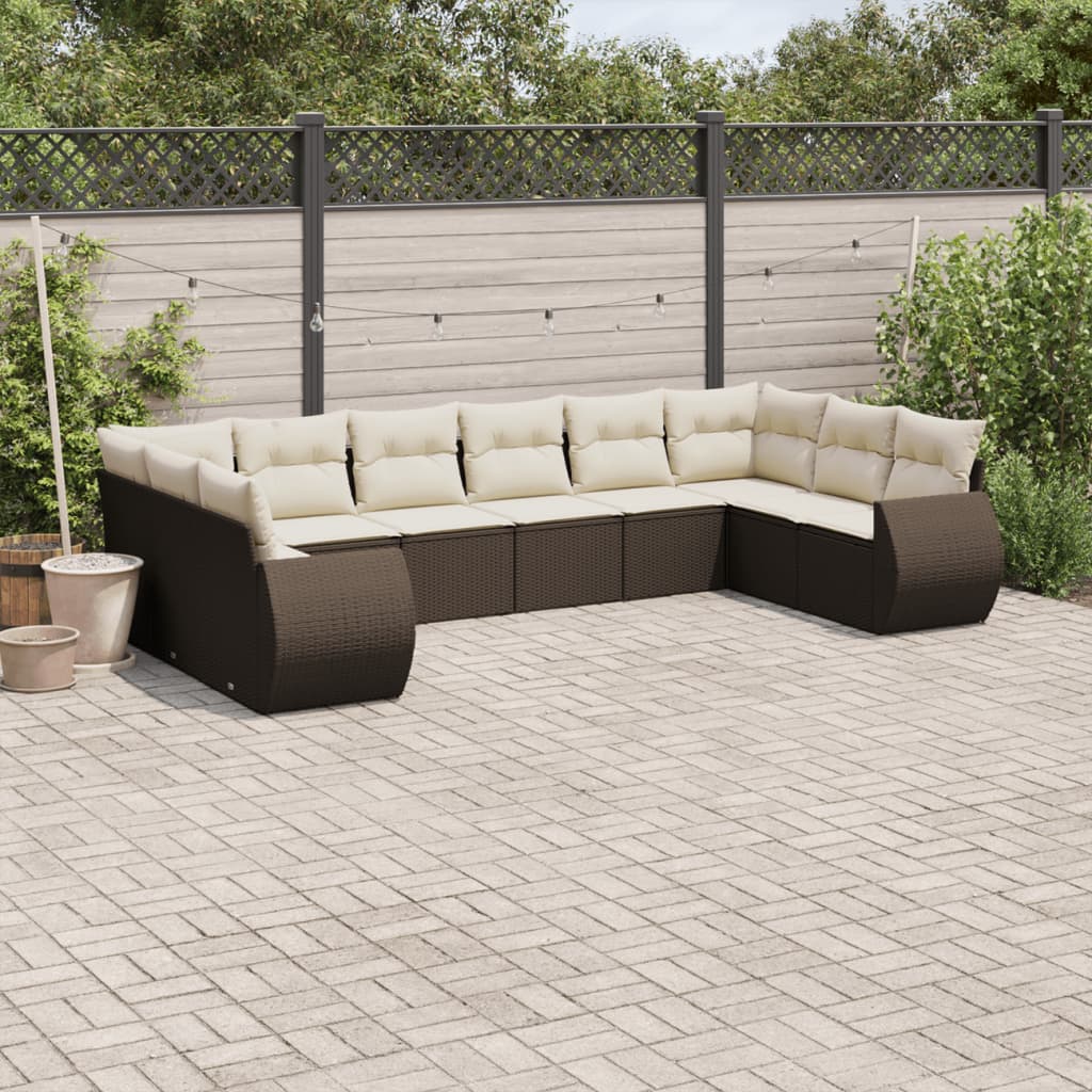 JUNG Vida 10-tlg. Garten-Sofagarnitur mit Kissen Braun Poly Rattan