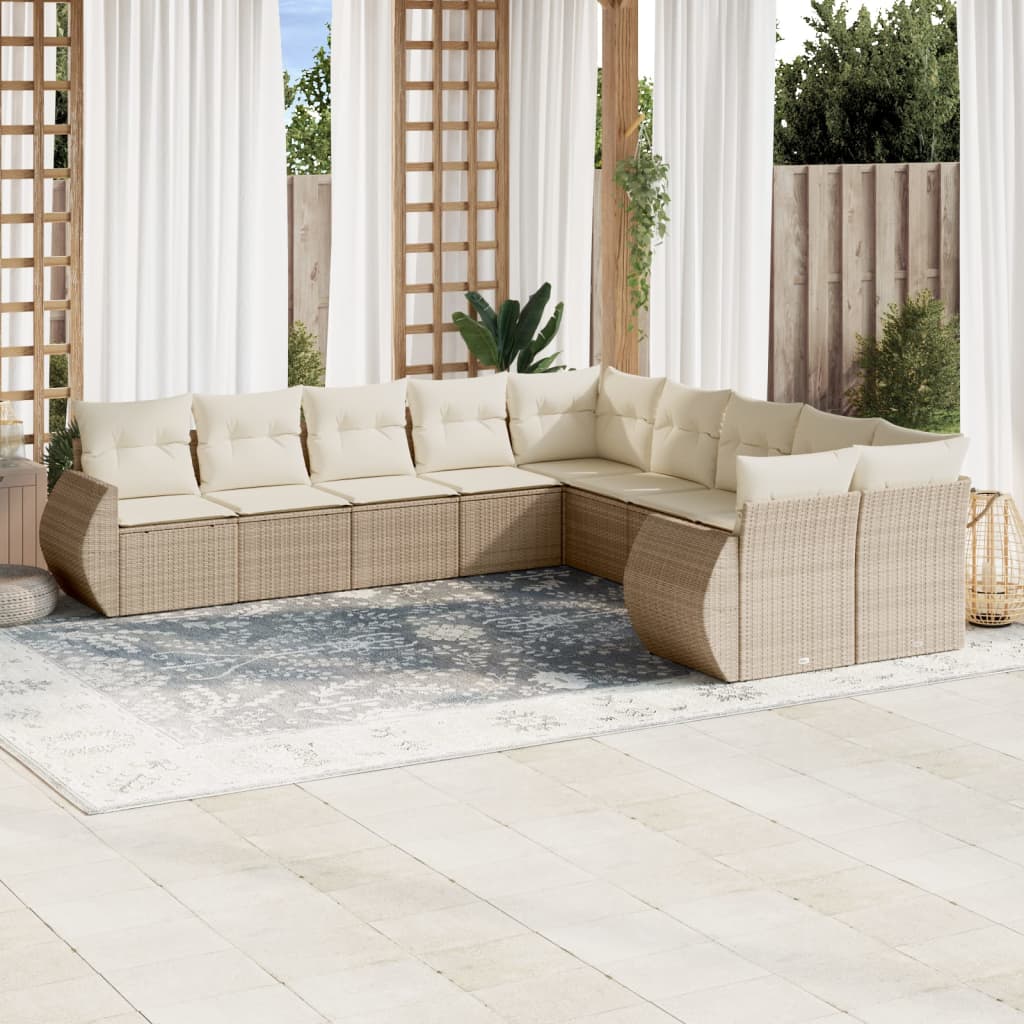 JUNG Vida 10-tlg. Garten-Sofagarnitur mit Kissen Beige Poly Rattan