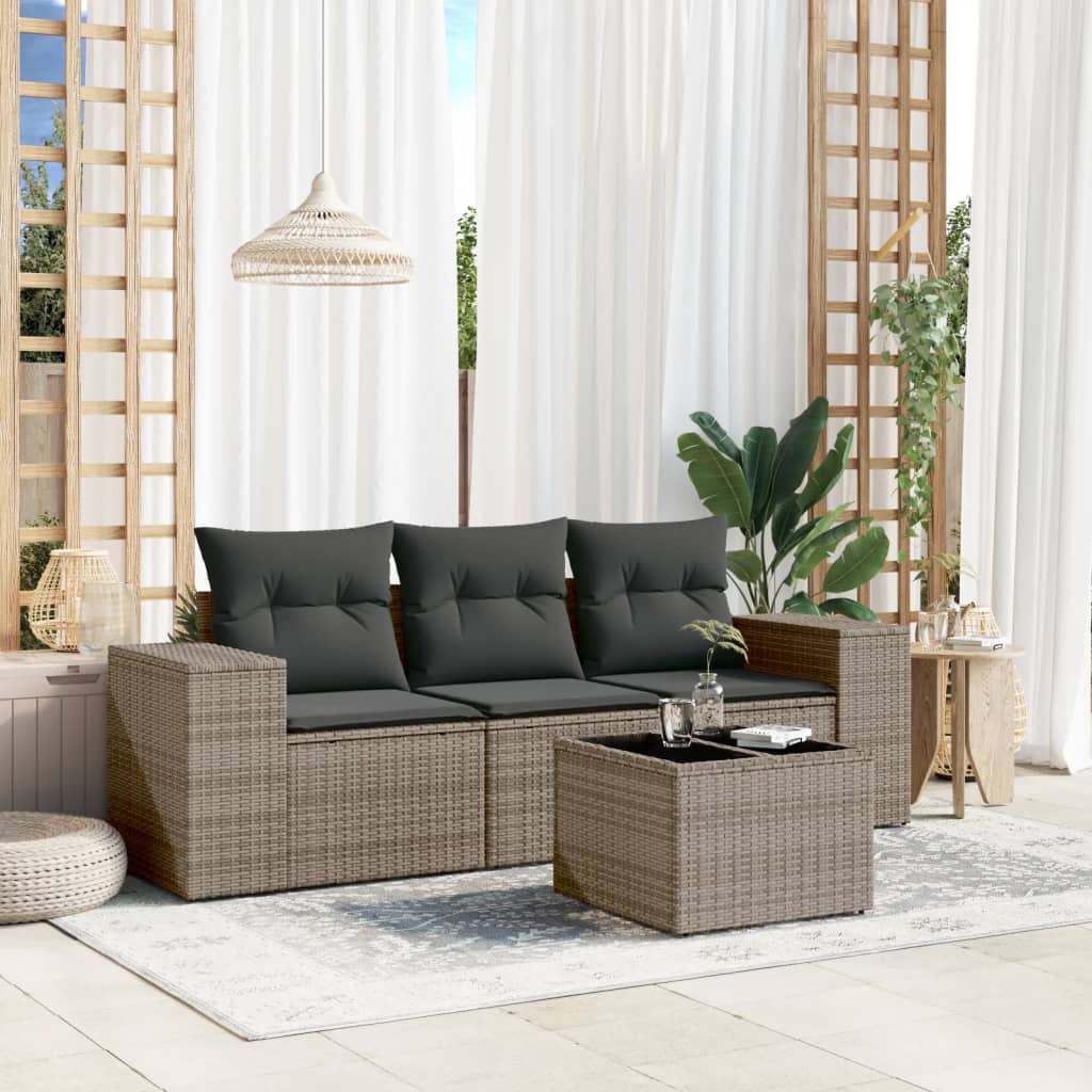 JUNG Vida 4-tlg. Garten-Sofagarnitur mit Kissen Grau Poly Rattan