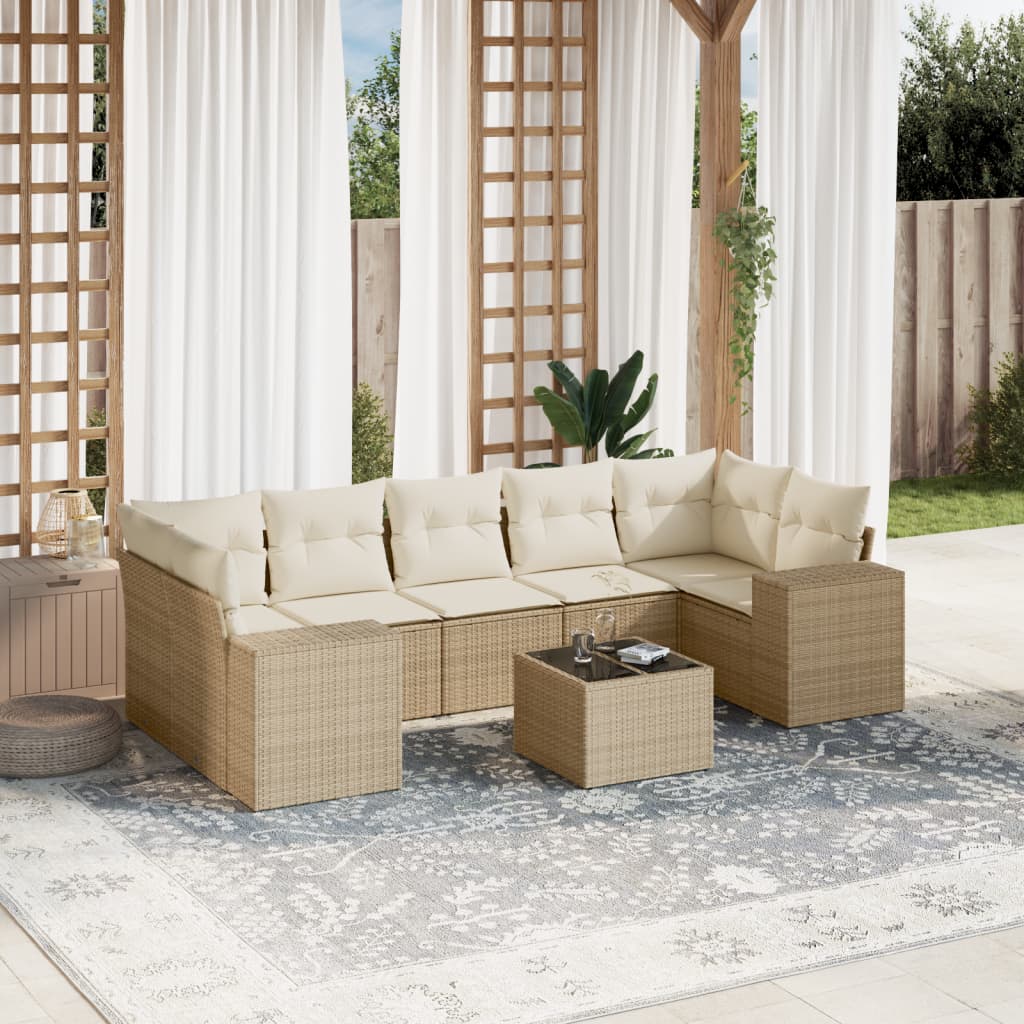 JUNG Vida 8-tlg. Garten-Sofagarnitur mit Kissen Beige Poly Rattan
