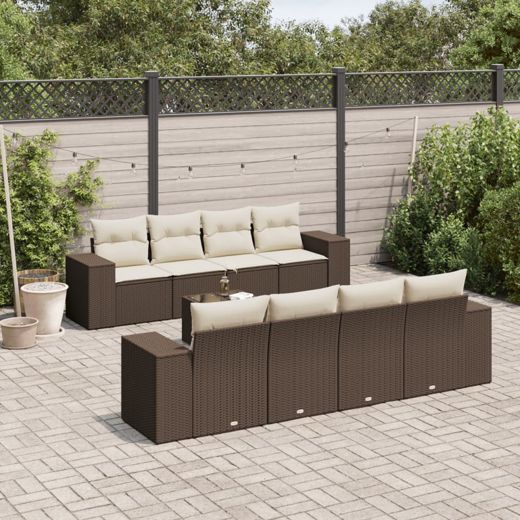 JUNG Vida 9-tlg. Garten-Sofagarnitur mit Kissen Braun Poly Rattan