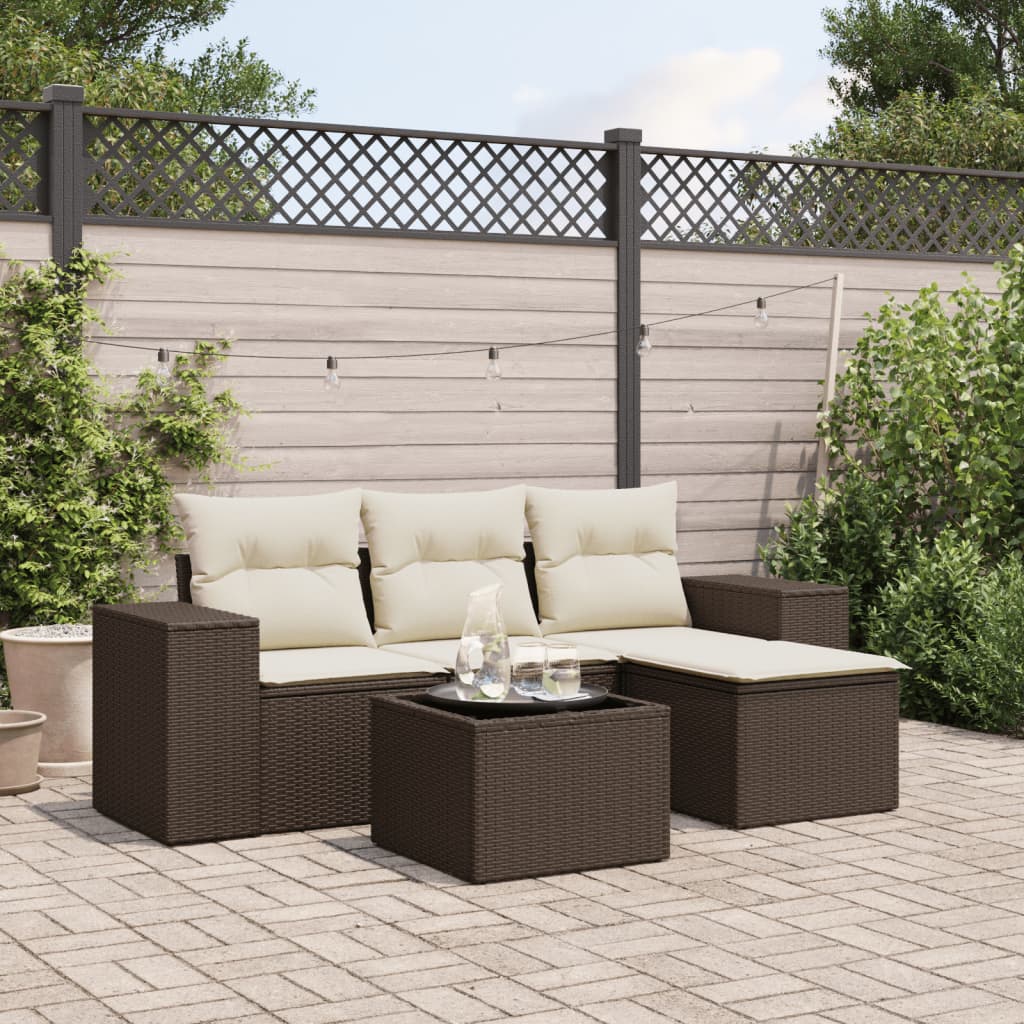 JUNG Vida 5-tlg. Garten-Sofagarnitur mit Kissen Braun Poly Rattan