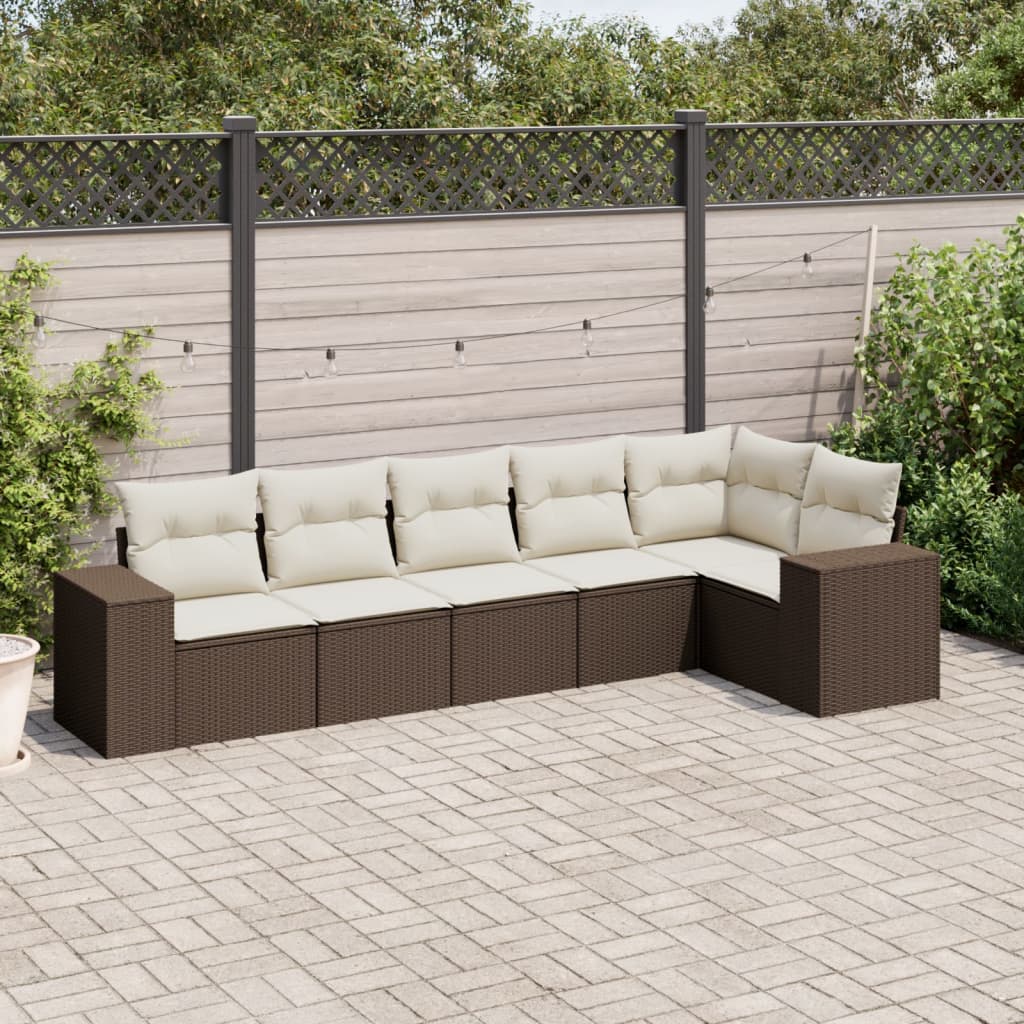 JUNG Vida 6-tlg. Garten-Sofagarnitur mit Kissen Braun Poly Rattan