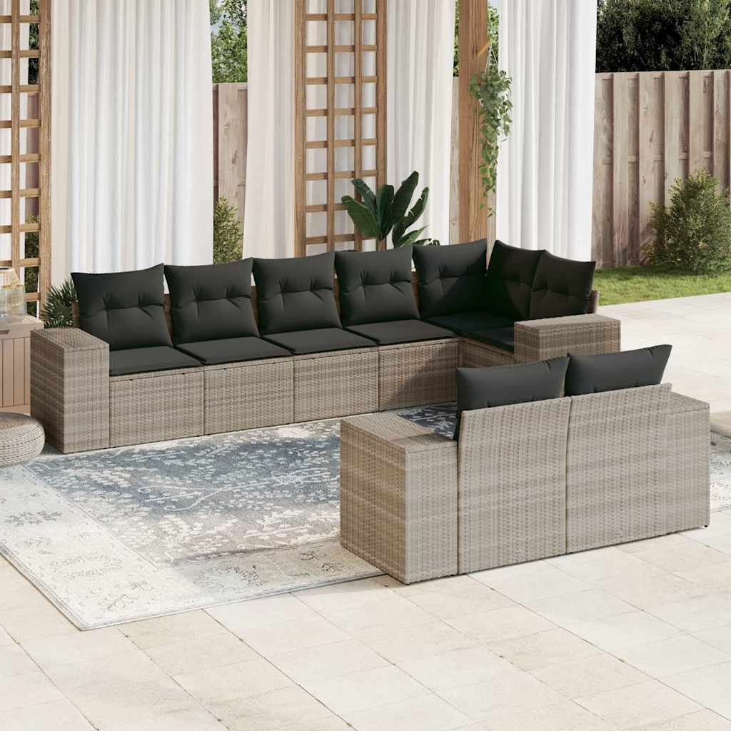 JUNG Vida 8-tlg. Garten-Sofagarnitur mit Kissen Hellgrau Poly Rattan
