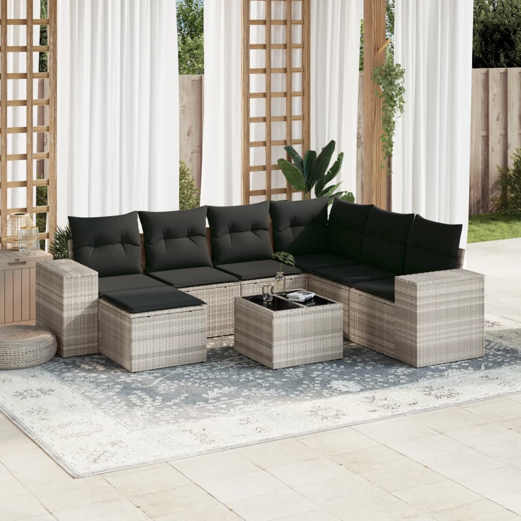 JUNG Vida 8-tlg. Garten-Sofagarnitur mit Kissen Hellgrau Poly Rattan